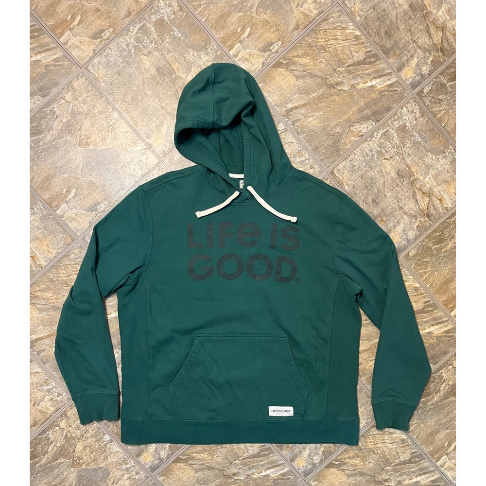 Life Is Good Hoodie Mens XL Green Graphic Pullover Sweatshirt Cotton